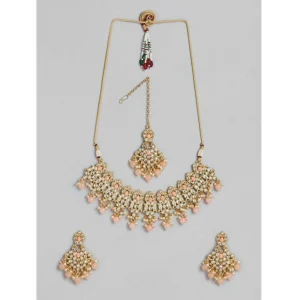 Generic Women's Rose Gold Plated Alloy Necklace & Earings Set (Pink)