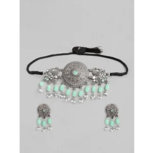 Generic Women's Rose Gold Plated Alloy Necklace & Earings Set (Light Green)