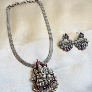 The Riddhesh Silver Ganesha Pendant & Earrings