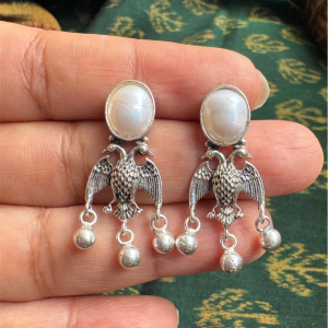 The Dvi-Paksha Silver Gandaberunda Pearl Earrings