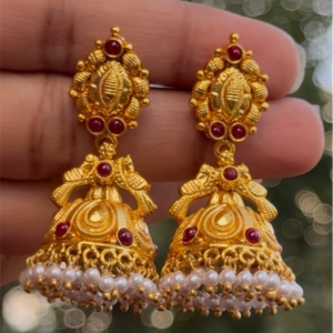 The Navya Silver Jhumki (Red)