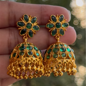 The Abhiri Silver Green Kemp Jhumka