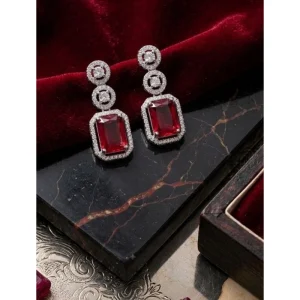 Generic Women's Brass Silver Plated Drop Earrings (Red)