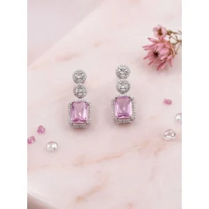 Generic Women's Brass Silver Plated Drop Earrings (Pink)