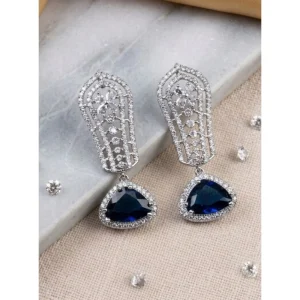 Generic Women's Brass Silver Plated Drop Earrings (Blue)