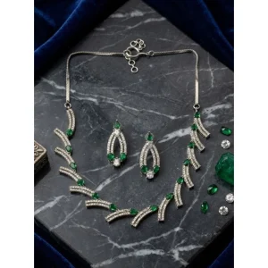 Generic Women's Brass Silver Plated Necklace set (Green)