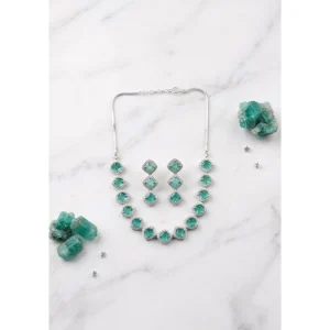 Generic Women's Brass Silver Plated Necklace set (Green)