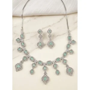 Generic Women's Brass Silver Plated Necklace set (Turquoise)